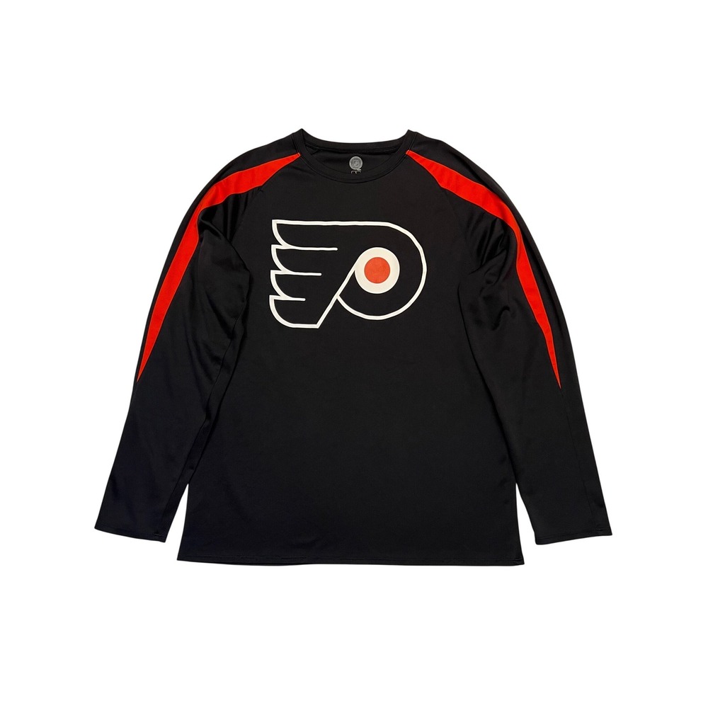 NHL Philadelphia Flyers Black Orange Long Sleeve Performance Shirt‎ Men's Size L
